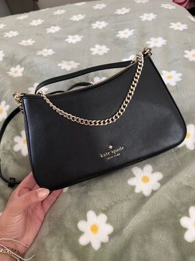 kate spade Black Leather Shoulder Bag with Gold Chain